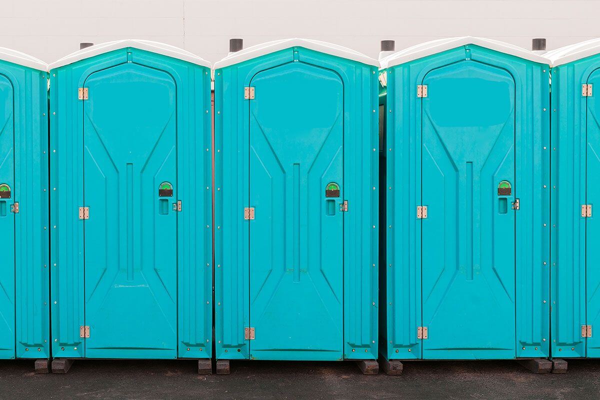 Industrial portable restroom units at a plant in Battle Creek, Michigan